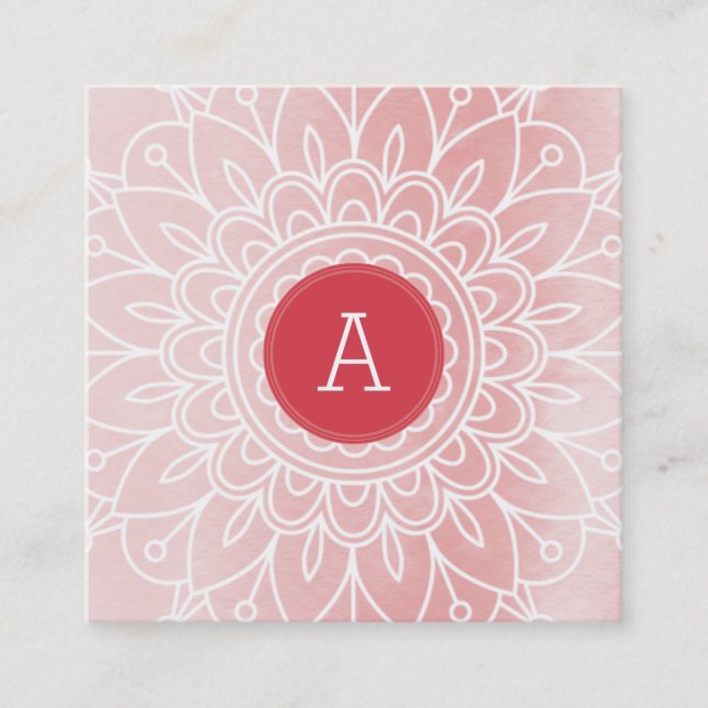 PRETTY MONOGRAM modern boho mandala pattern pink Square Business Card (Front)