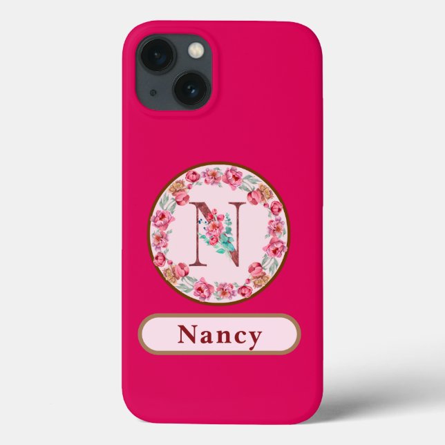 Pretty Monogram N Floral  Case-Mate iPhone Case (Back)