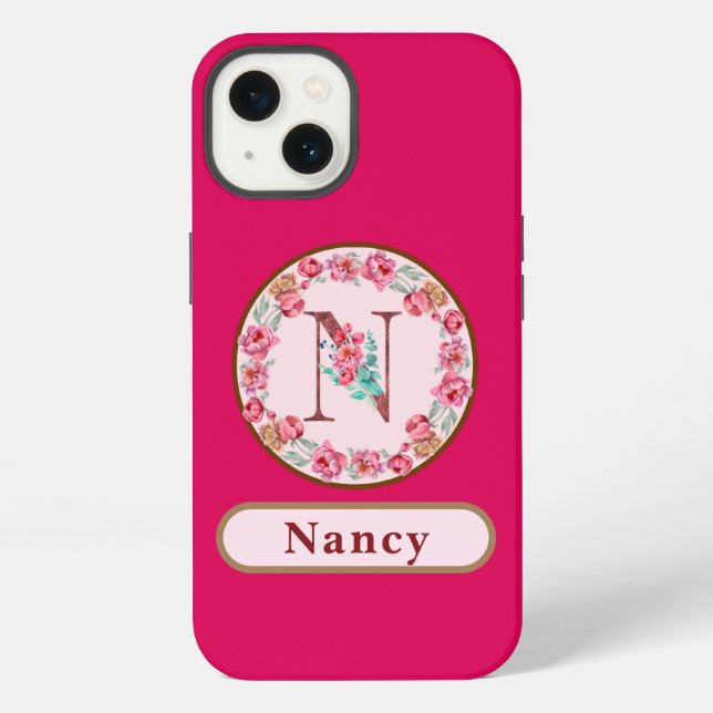Pretty Monogram N Floral  iPhone Case (Back)