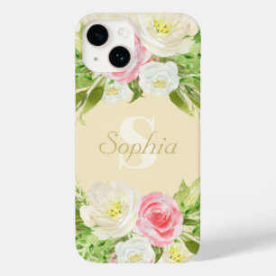 Pretty Monogram Name Yellow Watercolor Floral Case-Mate iPhone 14 Case