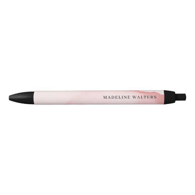 Pretty Monogram Pink Watercolor Unique Black Ink Pen (Front)