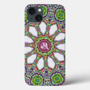Pretty Monogram Purple White Daisy Flower Mosaic iPhone 13 Case