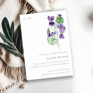 Pretty Monogram Violet Floral Bunch Baby Shower Invitation