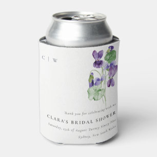 Pretty Monogram Violet Floral Bunch Bridal Shower Can Cooler
