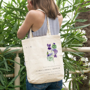 Pretty Monogram Violet Floral Bunch Bridal Shower Tote Bag