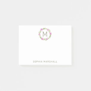 Pretty Monogrammed Greenery Floral Wreath Post-it Notes
