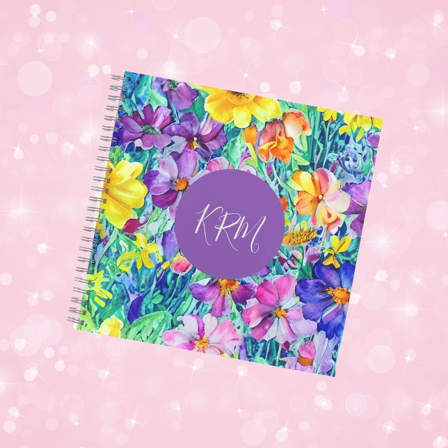 Pretty Monogrammed Modern Personalised Floral Art Notebook (Creator Uploaded)