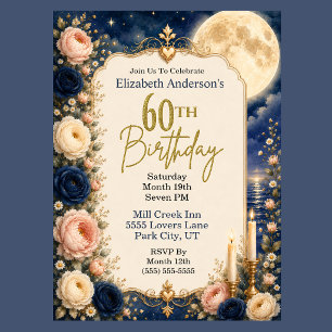 Pretty Moonlit Water Peony 60th Birthday Party Invitation
