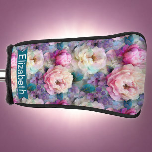 Pretty Mother of Pearl Flowers Personalised Golf Head Cover