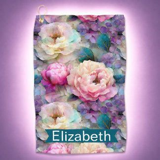 Pretty Mother of Pearl Flowers Personalised Golf Towel