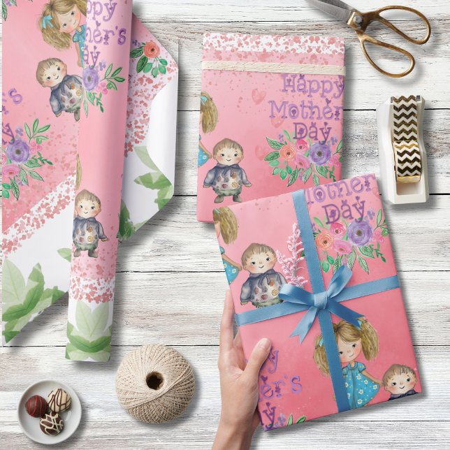 Pretty Mother's Day  Floral Kids Wrapping Paper (Pretty Mother's Day Floral Kids Wrapping Paper)