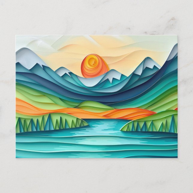 Pretty Mountain Sunset Lake Landscape Abstract Postcard (Front)