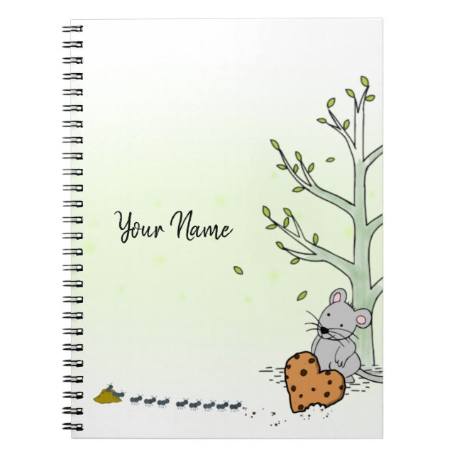 Pretty Mouse Watercolor Green Name Notebook (Front)