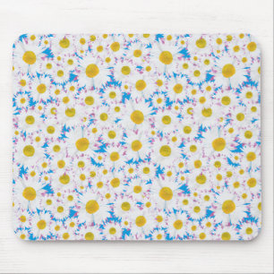 Pretty Mousepad: Ditzy White Daisies on Blue Mouse Pad