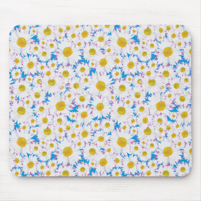 Pretty Mousepad: Ditzy White Daisies on Blue Mouse Pad (Front)