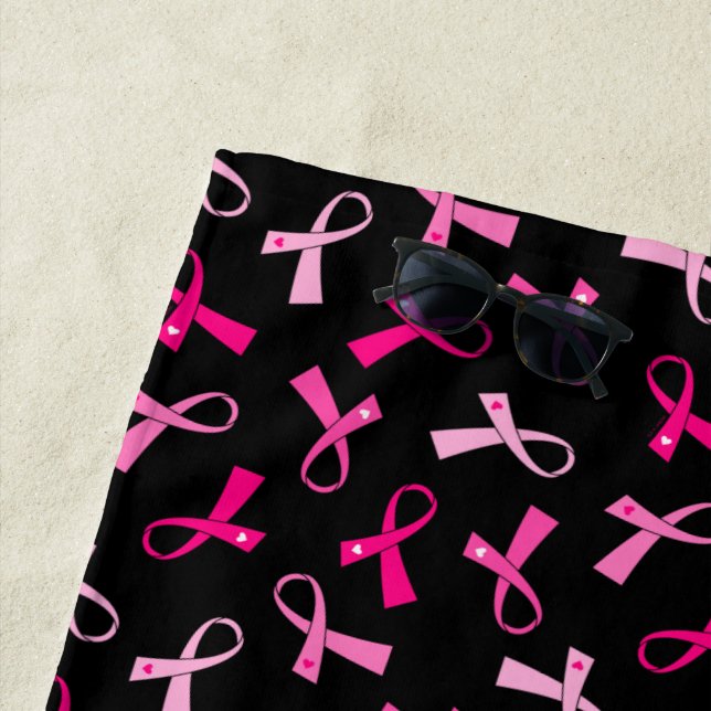 Pretty Multi Pink Breast Cancer Ribbon Pattern Beach Towel (In Situ)