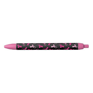 Pretty Multi Pink Breast Cancer Ribbon Pattern Black Ink Pen