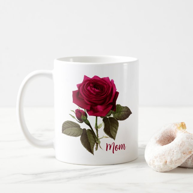 Pretty Mum Mug With Rose - Editable Name (With Donut)