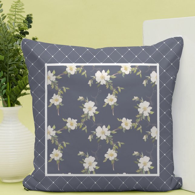 Pretty Navy and White Floral Panel Cushion (Creator Uploaded)