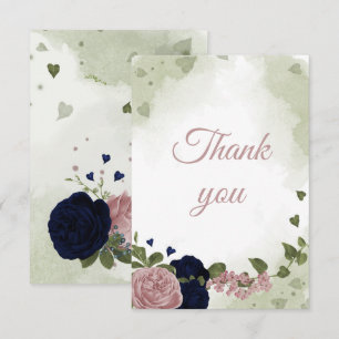 pretty navy blue and pink flowers thank you card