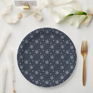 Pretty Navy Blue  Christmas Snowflake  Paper Plate