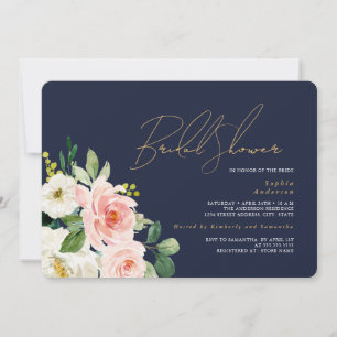 Pretty Navy Blush Floral Bridal Shower Invitation