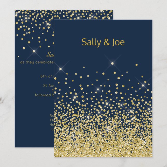 Pretty Navy Gold Diamond Wedding Invitations (Front/Back)