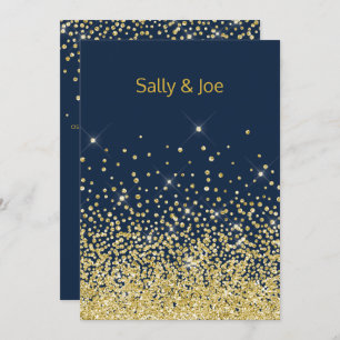 Pretty Navy Gold Diamond Wedding Invitations