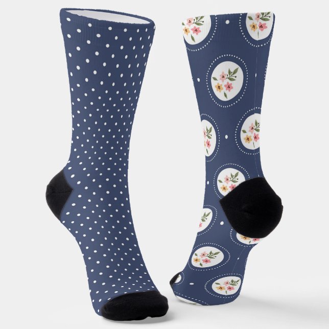 Pretty Navy  Mix Spots And Floral  Odd Socks (Angled)