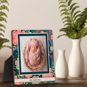 Pretty Navy Pink Floral Cute Photo Customised Plaque