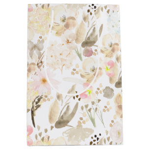 Pretty Neutral Cream Pink Floral Medium Gift Bag
