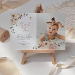 Pretty Neutral Watercolor Floral | Baptism Photo Thank You Card<br><div class="desc">This pretty,  girly Baptism,  Christening,  First Holy Communion or Confirmation thank you card features trendy bouquets of watercolor flowers in shades of terracotta peach,  ivory,  and rose with lovely green leaves. There is also an elegant faux gold cross and modern script typography. Add your personal photo.</div>