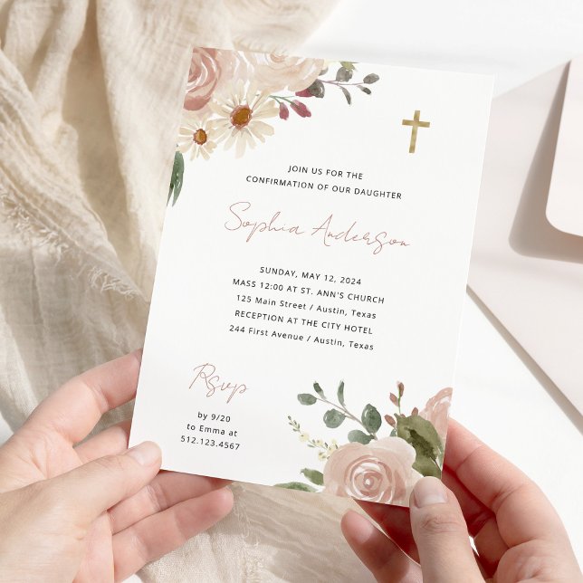 Pretty Neutral Watercolor Floral | Confirmation Invitation (Creator Uploaded)