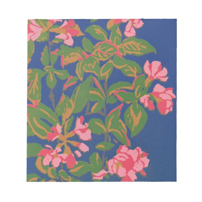 Pretty Notepad, Pink Japonica on Blue Background Notepad (Front)