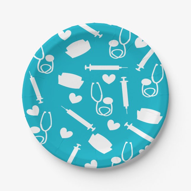 Pretty Nurse Theme Paper Plates Blue (Front)