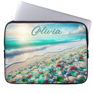 Pretty Ocean Beach with Sea Glass Personalised Laptop Sleeve
