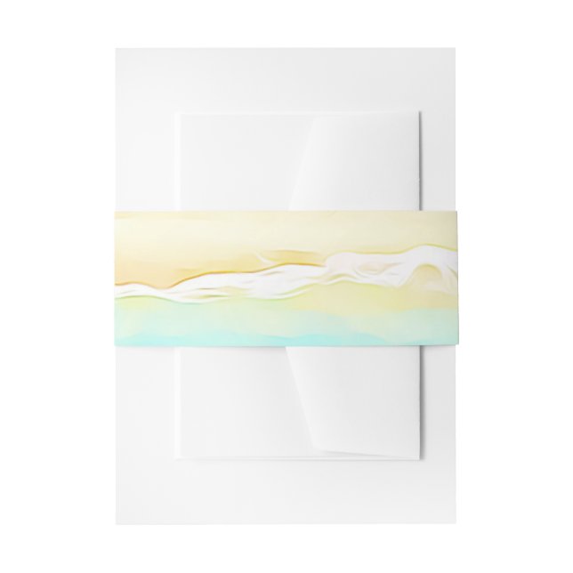 Pretty Ocean Shore Teal Water and Sand Wedding Invitation Belly Band (Front Example)