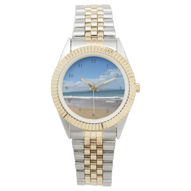 Pretty Ocean Tide Beach Waves Photo Watch (Front)