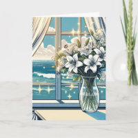 Pretty Ocean View and Vase of Flowers Birthday