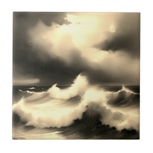 Pretty Ocean waves painting Tile
