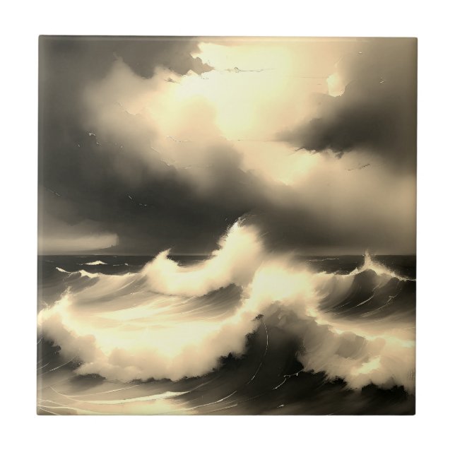 Pretty Ocean waves painting Tile (Front)