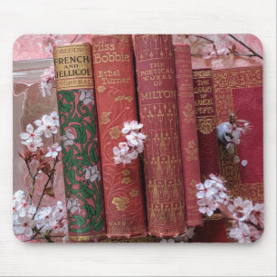 Pretty Old Books & Blossoms Mouse Pad