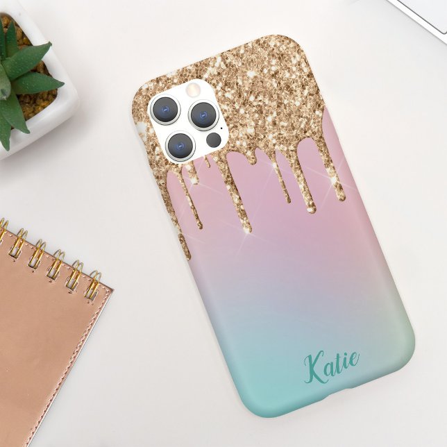Pretty Ombré Faux Gold Glitter Drips Case-Mate iPhone Case (Creator Uploaded)