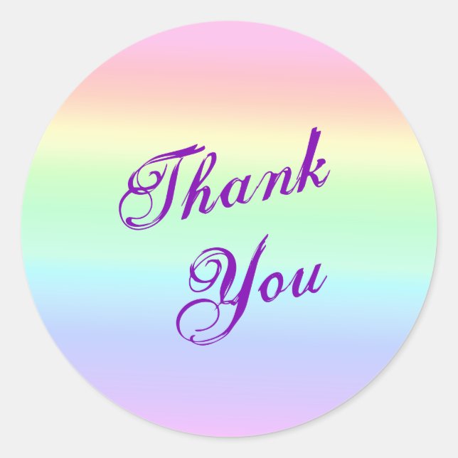 Pretty Ombre Pastel Rainbow Purple Font Thank You Classic Round Sticker (Front)