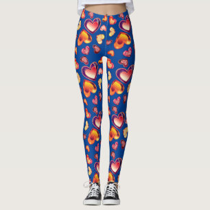 Pretty Ombre Plaid Foil Hearts Navy Blue Leggings