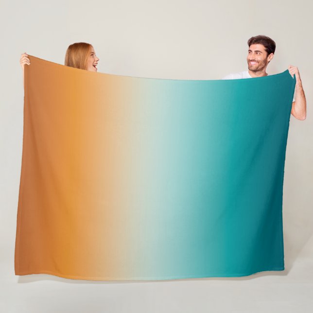 Pretty Ombre Sunny Orange & Teal Blue Gradient Fleece Blanket (In Situ)