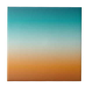 Pretty Ombre Sunny Orange & Teal Blue Gradient Tile