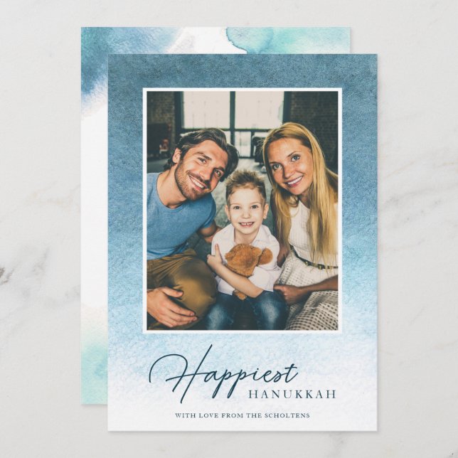 Pretty Ombre Watercolor Hanukkah Photo Card (Front/Back)