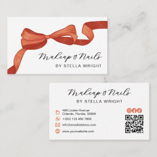 Pretty Orange Bow Beauty QR Code Business Card