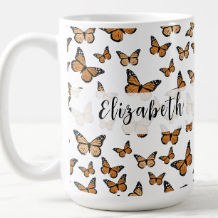 Pretty Orange Butterflies Custom Name  Coffee Mug